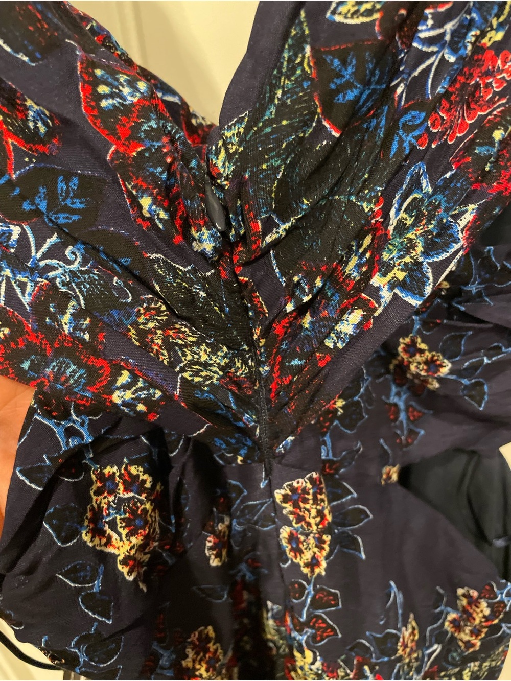 Fashion Nova Navy Floral Off-Shoulder Jumpsuit with Red Accent - Picture 6 of 6